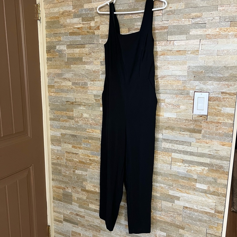 Black Wide leg open back romper/Jumpsuit with pockets